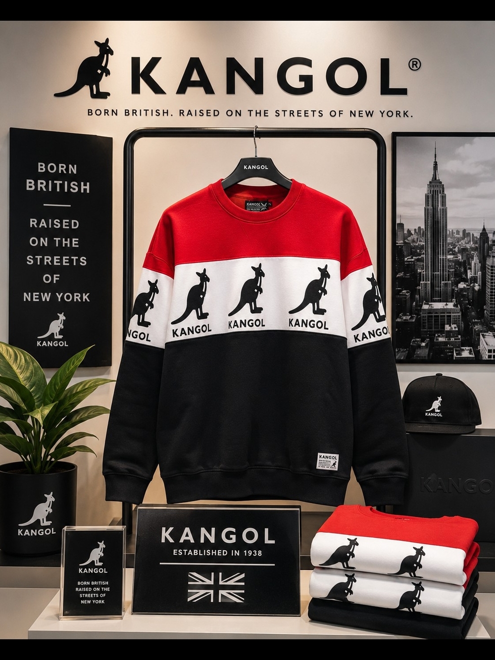 Kangol Men's Colorblock Red/White/Black Logo Sweatshirt-unisex